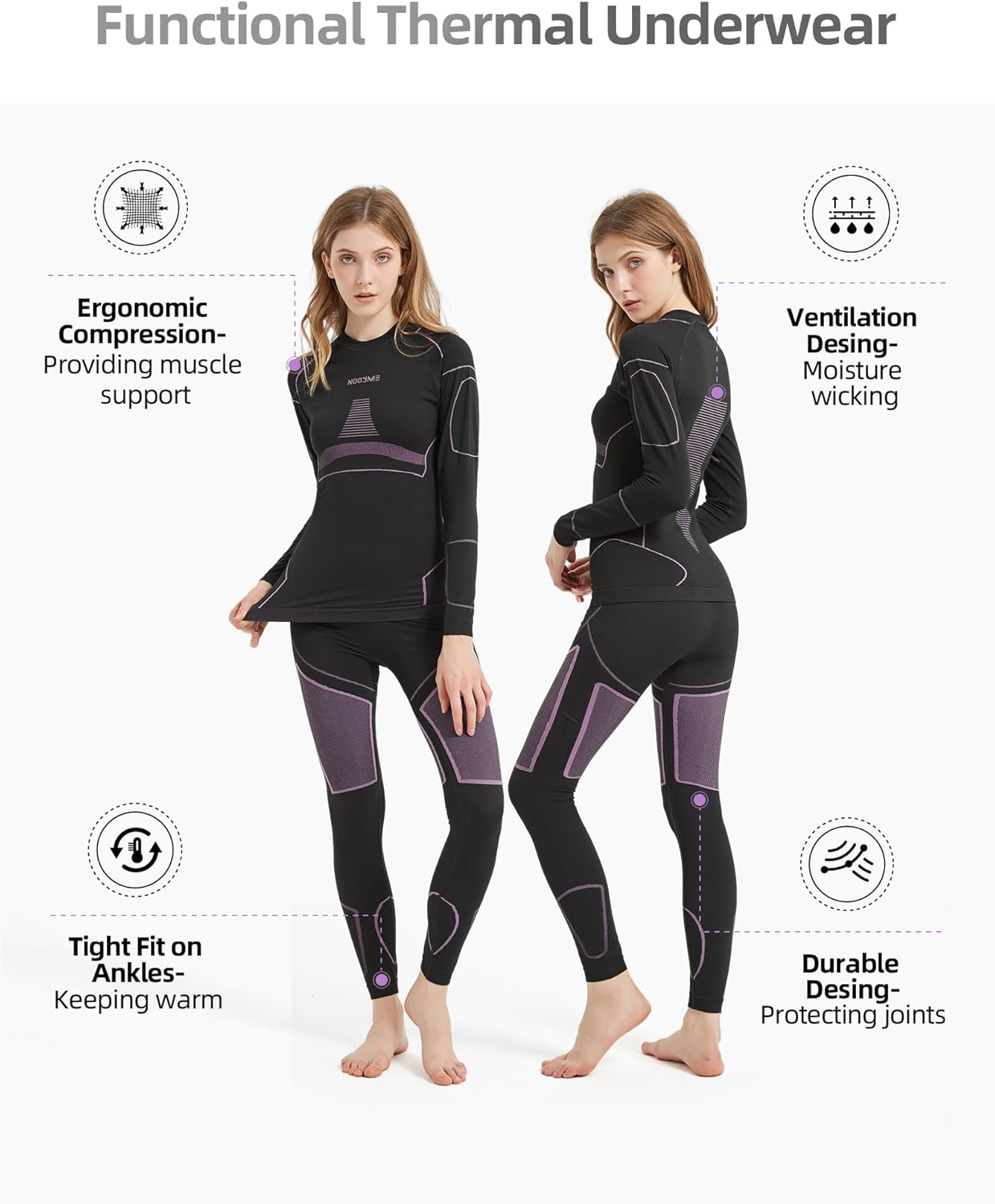 NOOYME Pantaloni e Maglia Termica intimo donna